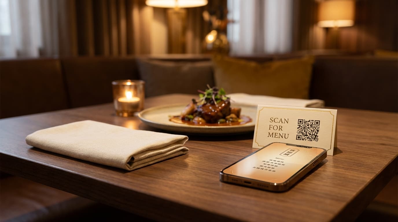 International diners confidently ordering from a multilingual restaurant menu on their phones