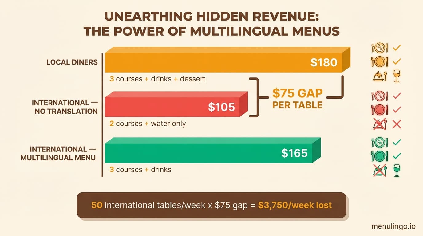 Comparison of average spend per table for local versus international diners at English-only restaurants