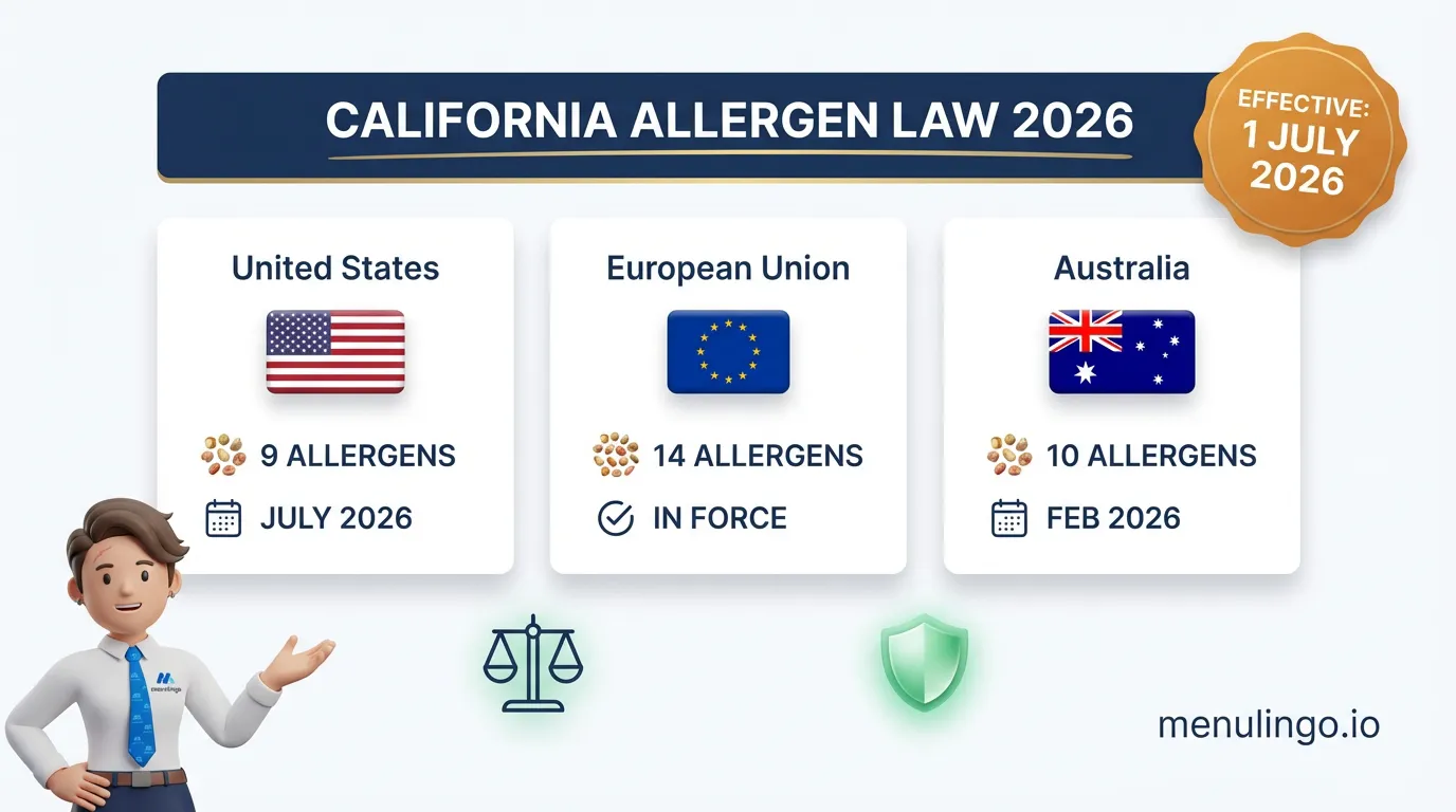 California allergen law 2026 restaurant compliance guide showing nine required allergens for menus