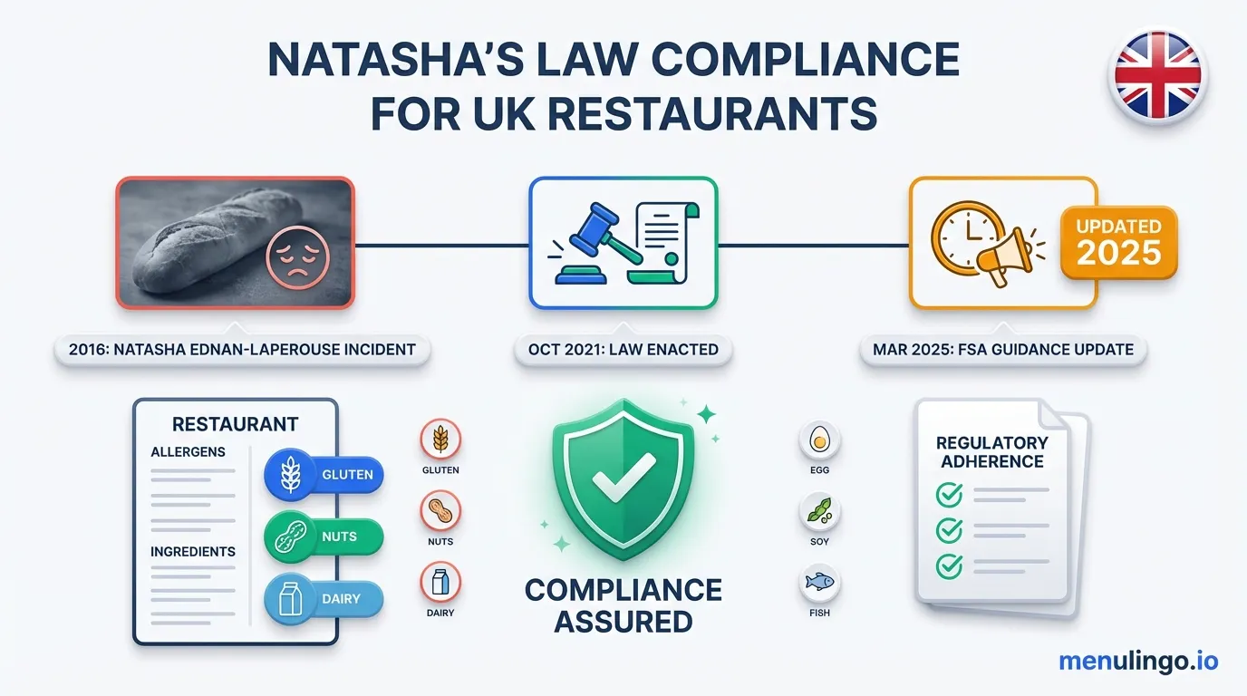 Natasha's Law compliance for restaurants showing allergen labelling requirements and digital menu solution
