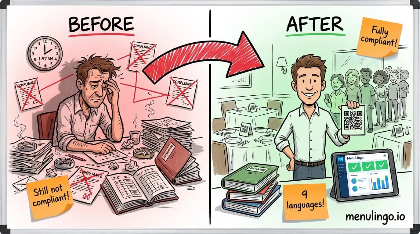 QR code menu maker comparison showing restaurant before and after adopting digital menus